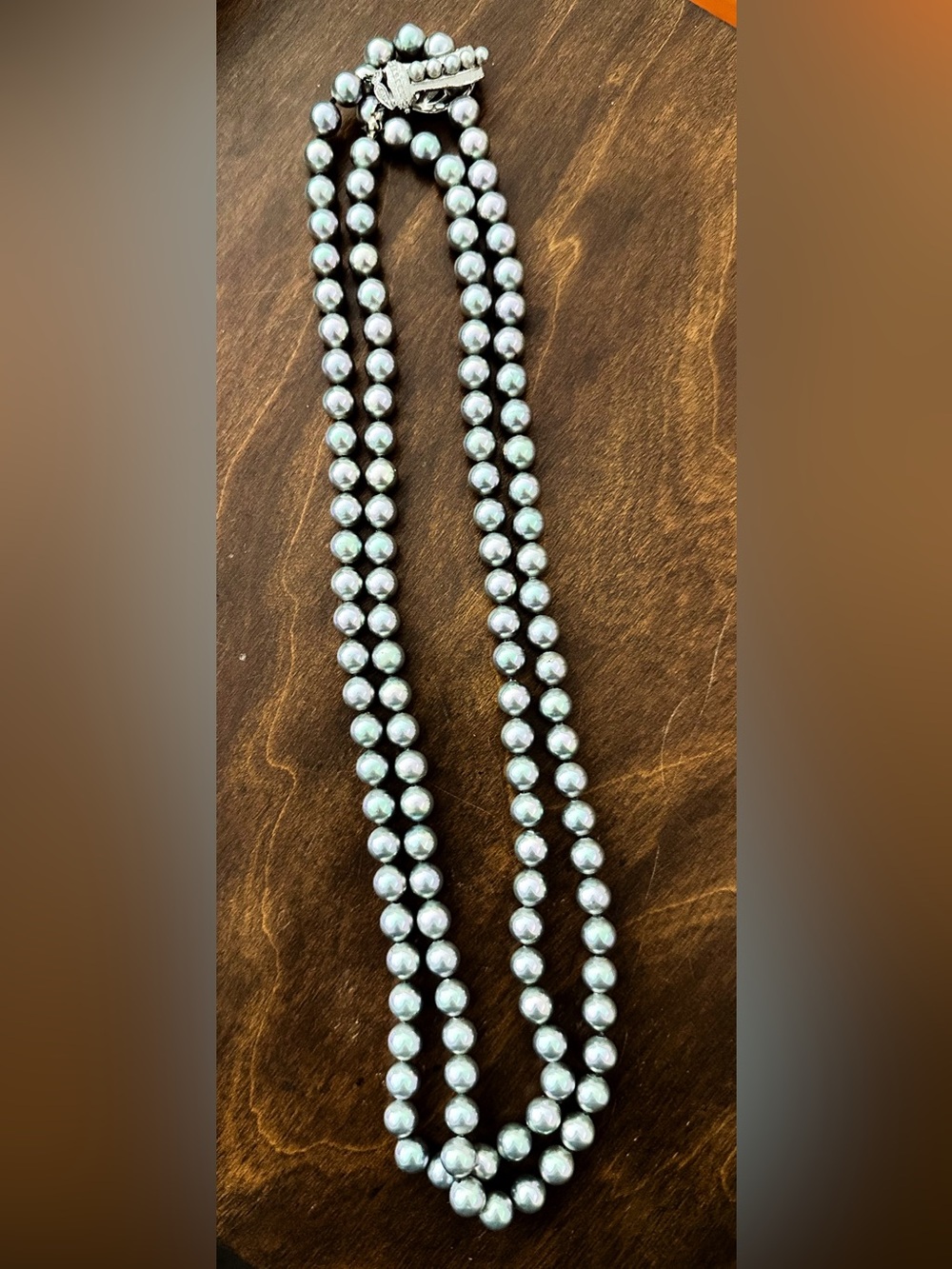 Vintage Majorica Silver-Tone Beaded Double Strand Necklace